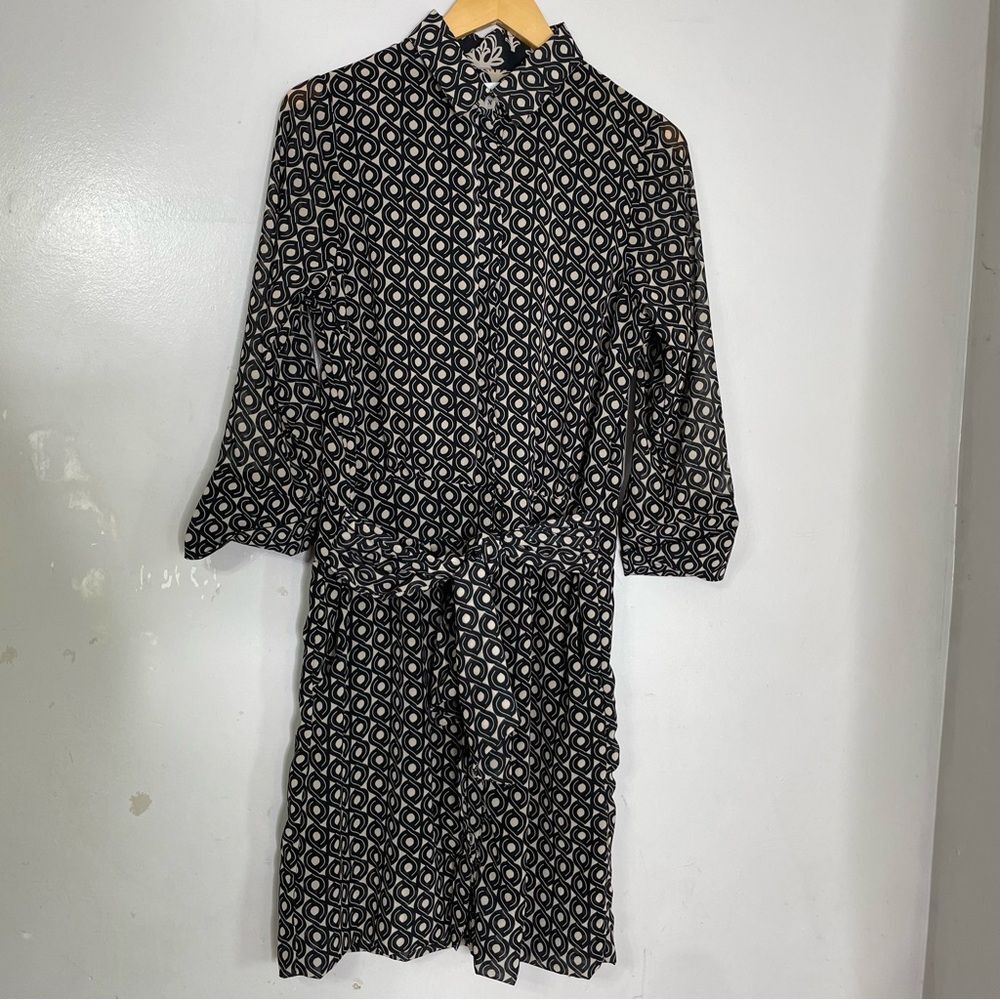 Gretchen Scott Blouson Shirt Dress Small Twizzler Print Black Champagne READ - Picture 2 of 9